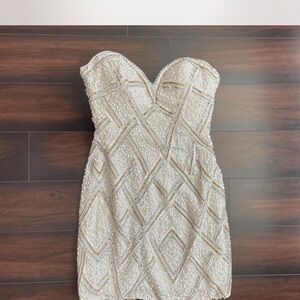 Scala Strapless White and Silver Dress